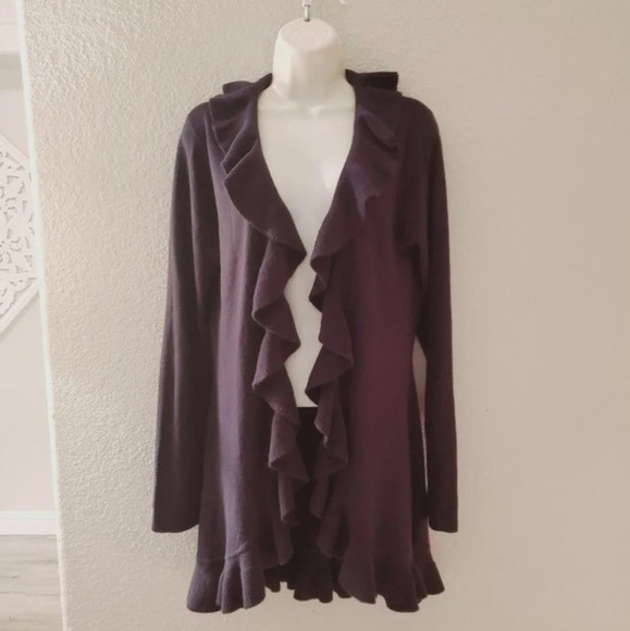 Vintage Suzie Sweaters - 💚5/$25 Vintage Suzie Ruffled Front Knit Long Cardigan Duster Sweater Medium